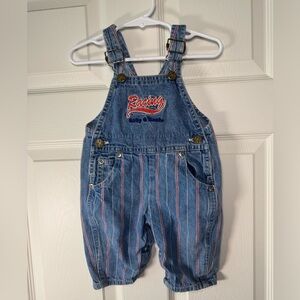 Vtg Oshkosh b’gosh Pin Stripe Denim Baby Overalls Vestbak Racing Size 3/6 Months
